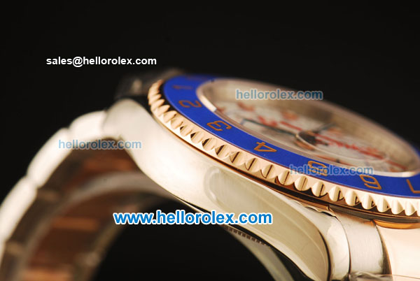 Rolex Yachtmaster II Oyster Perpetual Swiss ETA 2813 Automatic Rose Gold Case with Blue Bezel and White Dial-Two Tone Strap - Click Image to Close